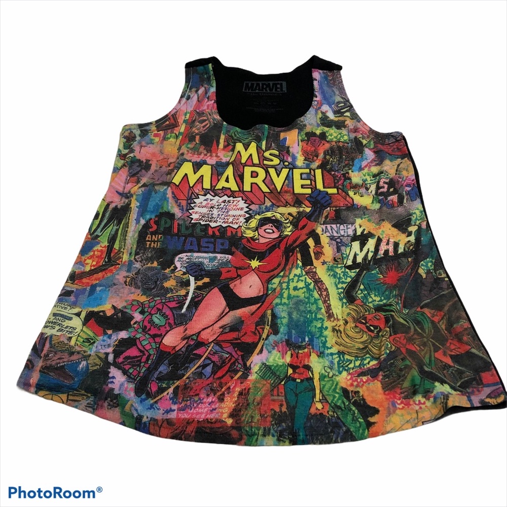 Ms Marvel Comic Tank Top Black Sz L